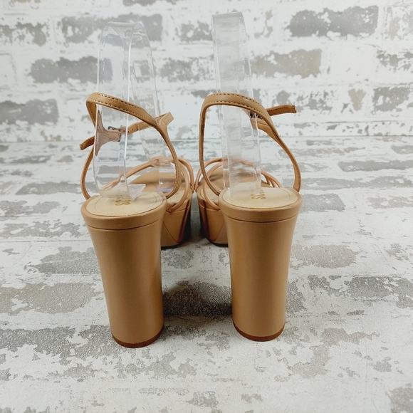 New Schutz Kelsie Beige Leather Strappy Platform Sandals W890 - Picture 6 of 12